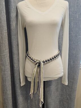 Fabric Belt Woven into Metal Ring Accents